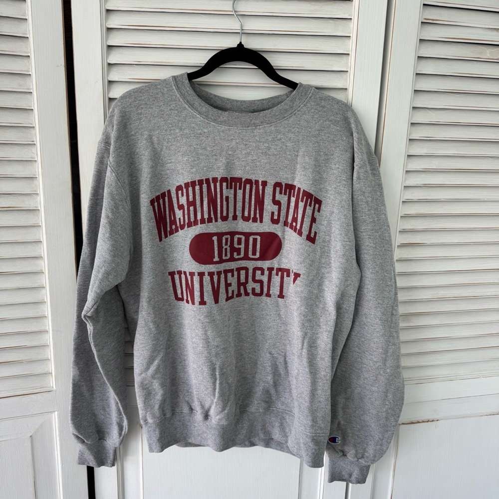 Champion Gray Crewneck Sweatshirt with Maroon Washington State Print
